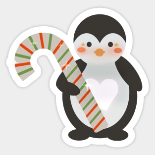 Christmas Penguin with Candy Cane Sticker